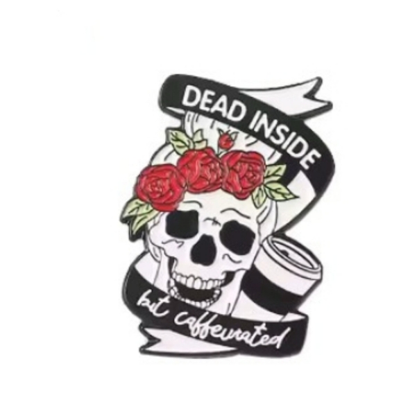 2/$10 Skull Enamel Pin with Roses and Banner - Picture 1 of 2